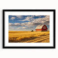 Colorful abstract art print of a North Dakota scenery in a black frame, ideal for living room decor.
