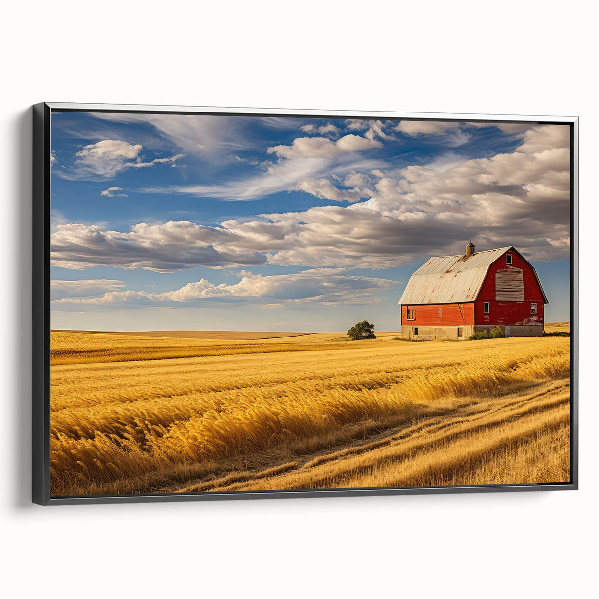 Black and white framed canvas of a North Dakota landscape, ideal for bedroom wall decor.