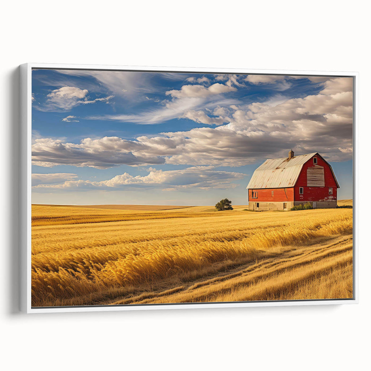 Vintage poster art of a North Dakota landscape on a framed canvas, featuring colorful art in a black frame.