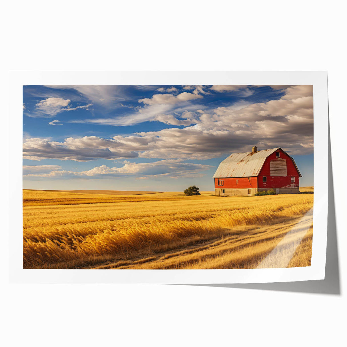 Rolled print of North Dakota scenery with vibrant green and blue tones, ideal for art wall dining room.