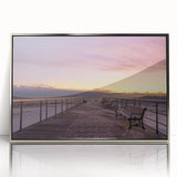 Mid-century modernist art depicting Long Island scenery, in a silver-framed acrylic print, ideal for nursery wall art.