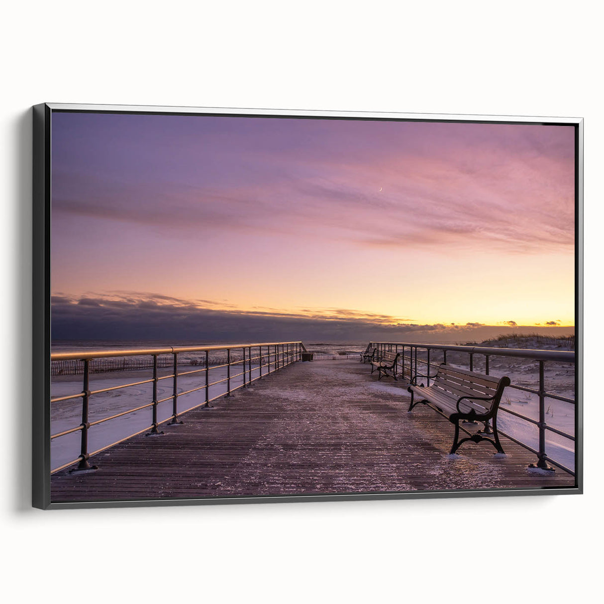 Black and white framed canvas of Long Island landscape, vintage poster art style, ideal for bedroom wall decor.