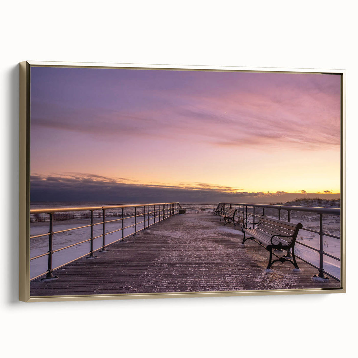Framed canvas of a vintage-style Long Island landscape painting in muted gold and black tones, ideal for bedroom wall art.