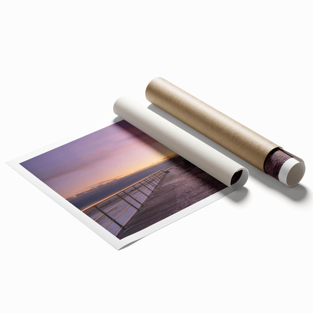 Extra large rolled print of Long Island scenery with floral elements in soft blue and green tones.