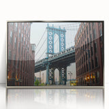 Mid-century modernist art of the Brooklyn Bridge in silver-toned acrylic, ideal for modern art wall decor.