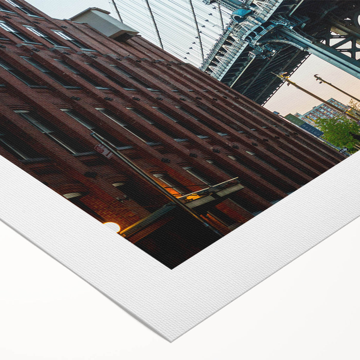 Art deco poster of the Brooklyn Bridge in monochrome tones on rolled canvas, suitable for dining room wall art.