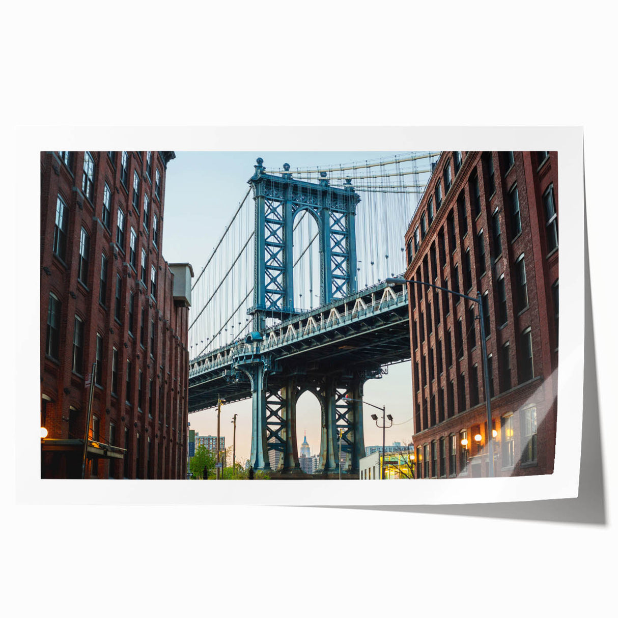 Extra large rolled print of Brooklyn Bridge in muted gray tones, ideal for art wall dining room or classy bathroom wall art.