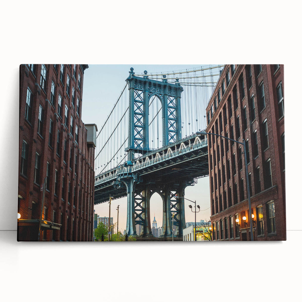 Black and white photo of the Brooklyn Bridge on stretched canvas, ideal for kitchen wall art or bedroom ambiance.