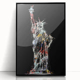 Large abstract wall art of the Statue of Liberty in monochrome tones on a framed acrylic, suitable for modern art wall decor.