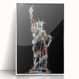 Acrylic print of the Statue of Liberty in art deco style, featuring monochrome tones, ideal for modern art wall decor.