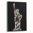 Black and white framed canvas of the Statue of Liberty, ideal for bedroom wall art in a vintage poster style.