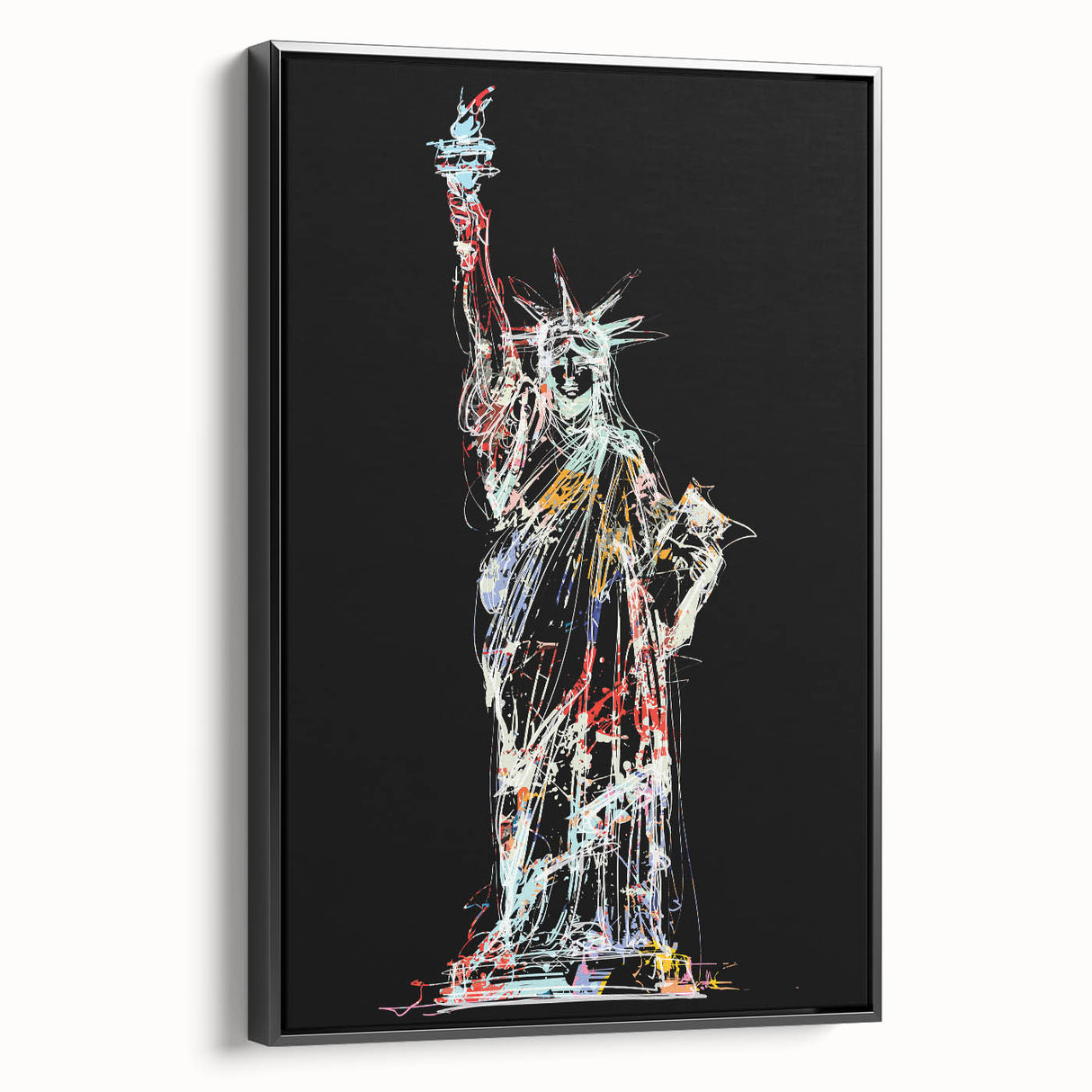 Black and white framed canvas of the Statue of Liberty, ideal for bedroom wall art in a vintage poster style.