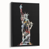 Black and white framed canvas of the Statue of Liberty, ideal for bedroom wall art in a vintage poster style.