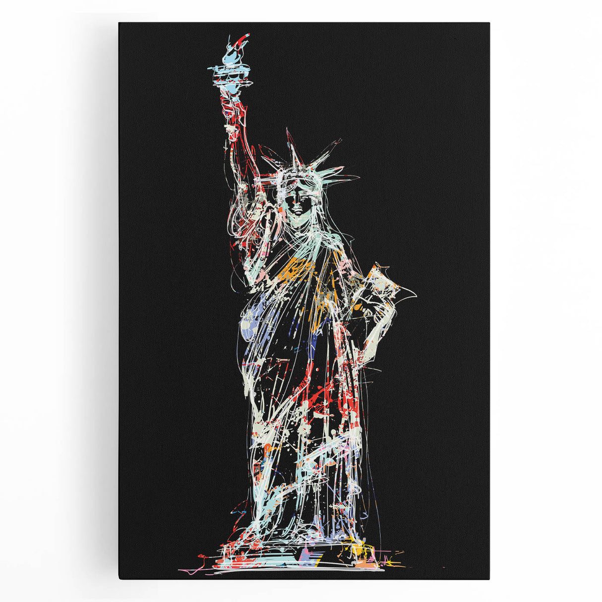 Black and white stretched canvas of the Statue of Liberty, ideal for kitchen wall art.