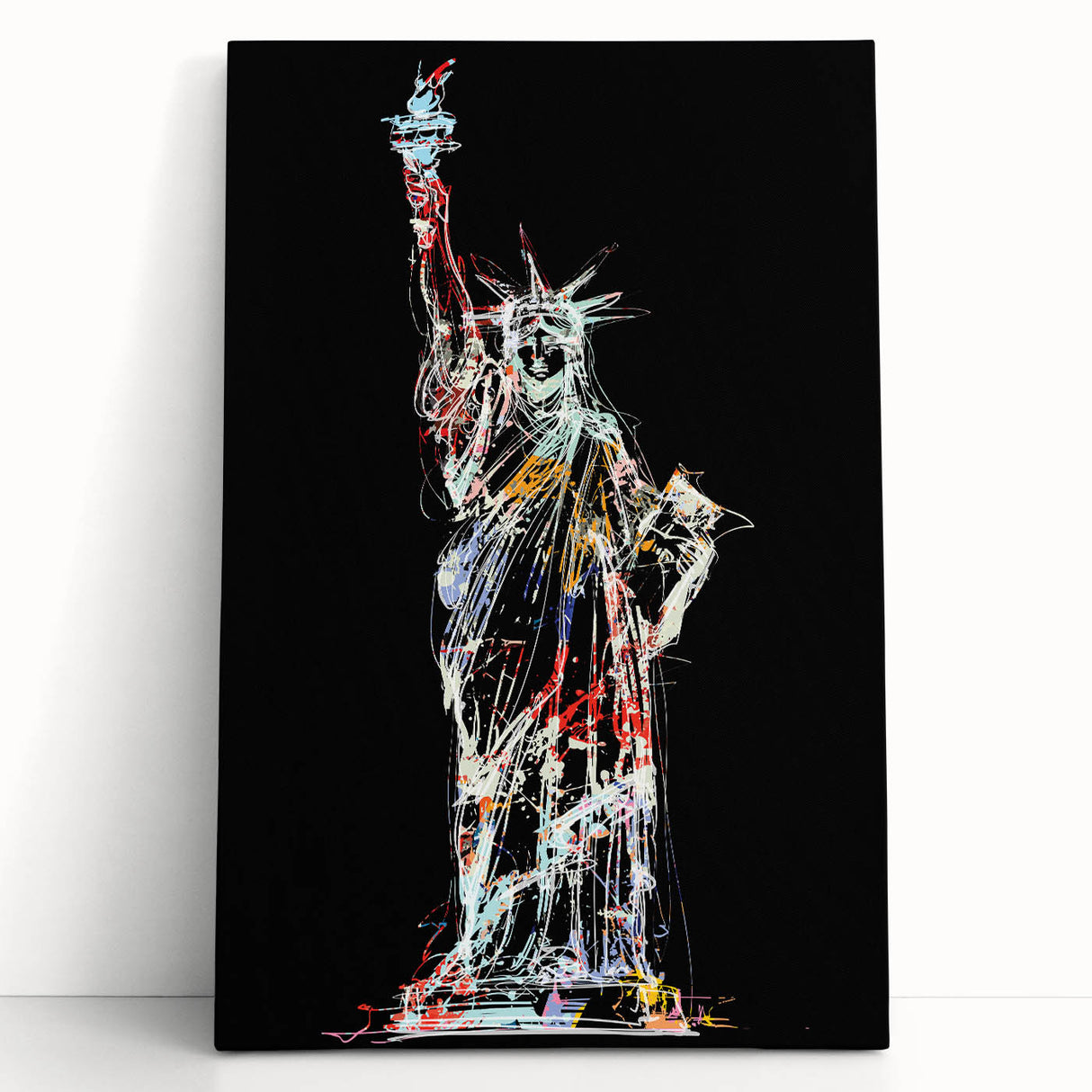 Black and white print of the Statue of Liberty on stretched canvas, ideal for kitchen wall art or bedroom ambiance.
