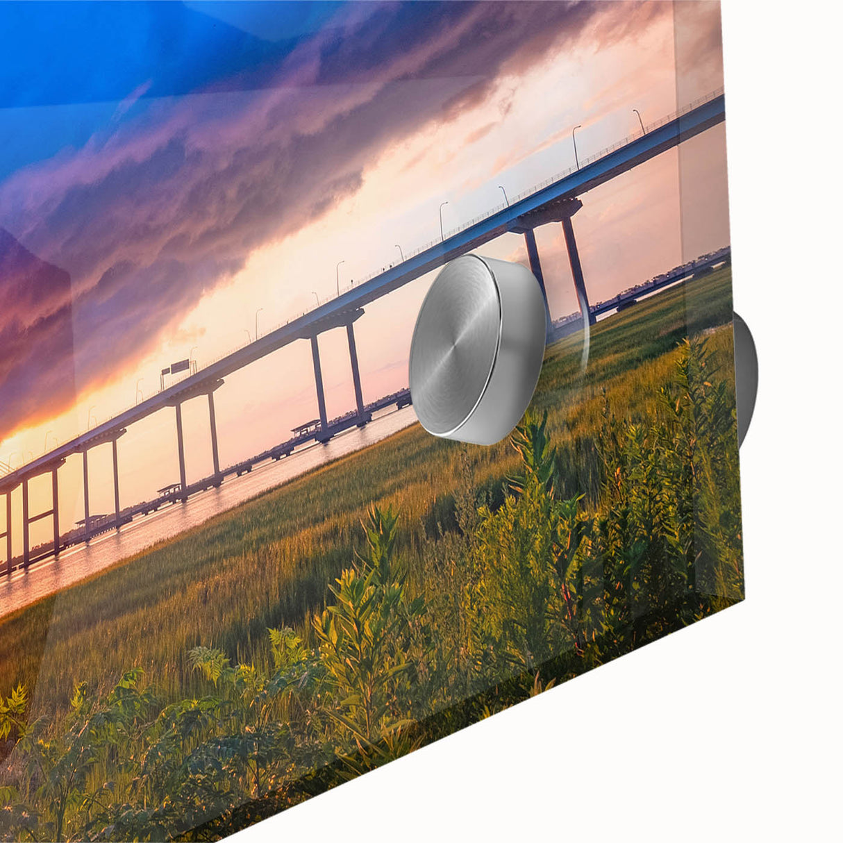 Large abstract wall art of Charleston scenery in mid-century modernist style on acrylic glass.