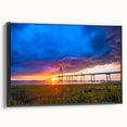 Black and white framed canvas of Charleston landscape with vintage poster art style, ideal for bedroom wall decor.