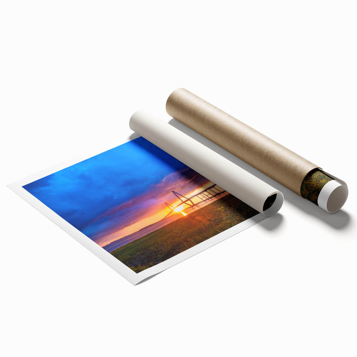 Extra large rolled print of Charleston, South Carolina scenery with floral elements in soft pastel colors.