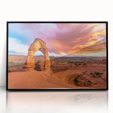 Large abstract wall art of Arches National Park in muted earth tones on a framed acrylic, suitable for modern art wall decor.
