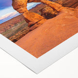 Art deco poster of Arches National Park in Utah, featuring warm earth tones on rolled canvas, suitable for dining room decor.