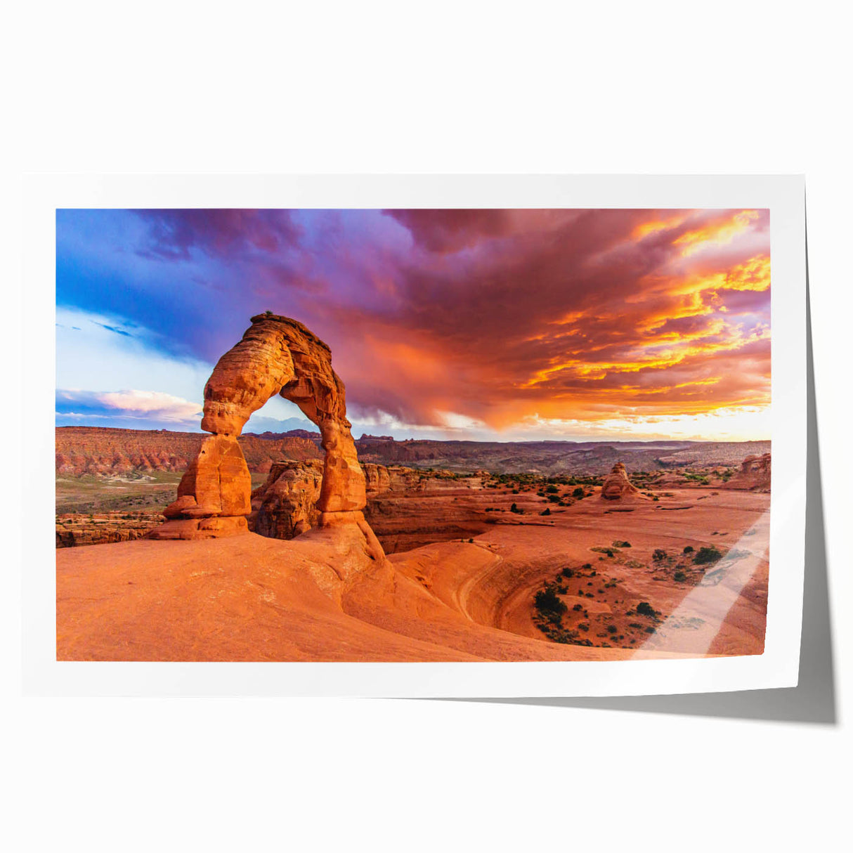 Extra large rolled print of Arches National Park in vibrant red and orange tones, suitable for dining room wall art.