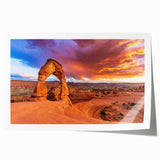 Extra large rolled print of Arches National Park in vibrant red and orange tones, suitable for dining room wall art.
