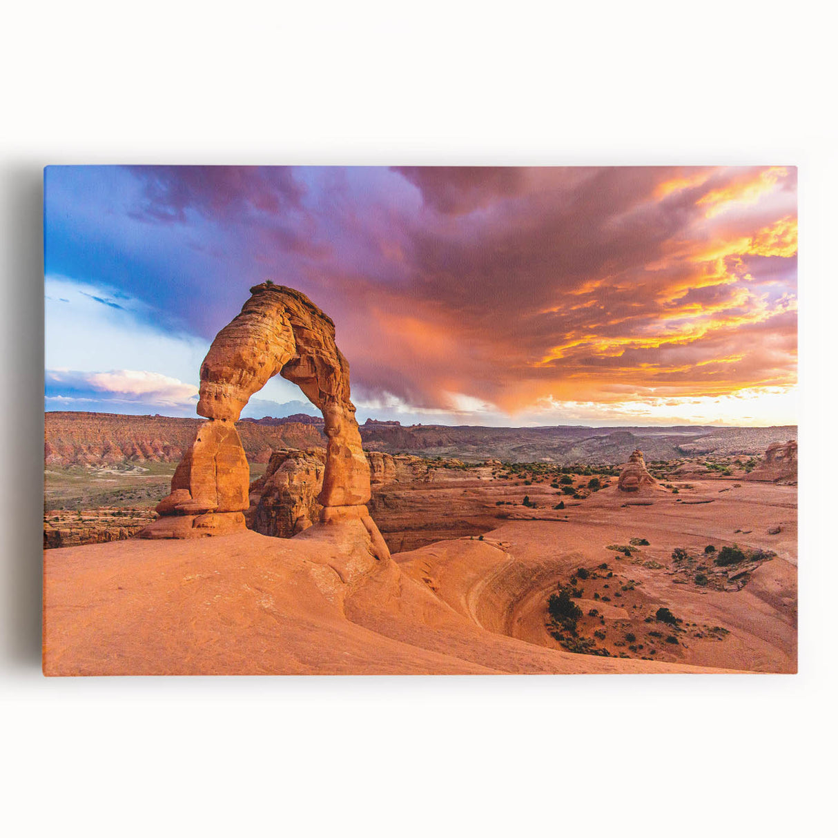 Black and white photograph of Arches National Park on stretched canvas, ideal for kitchen wall art.