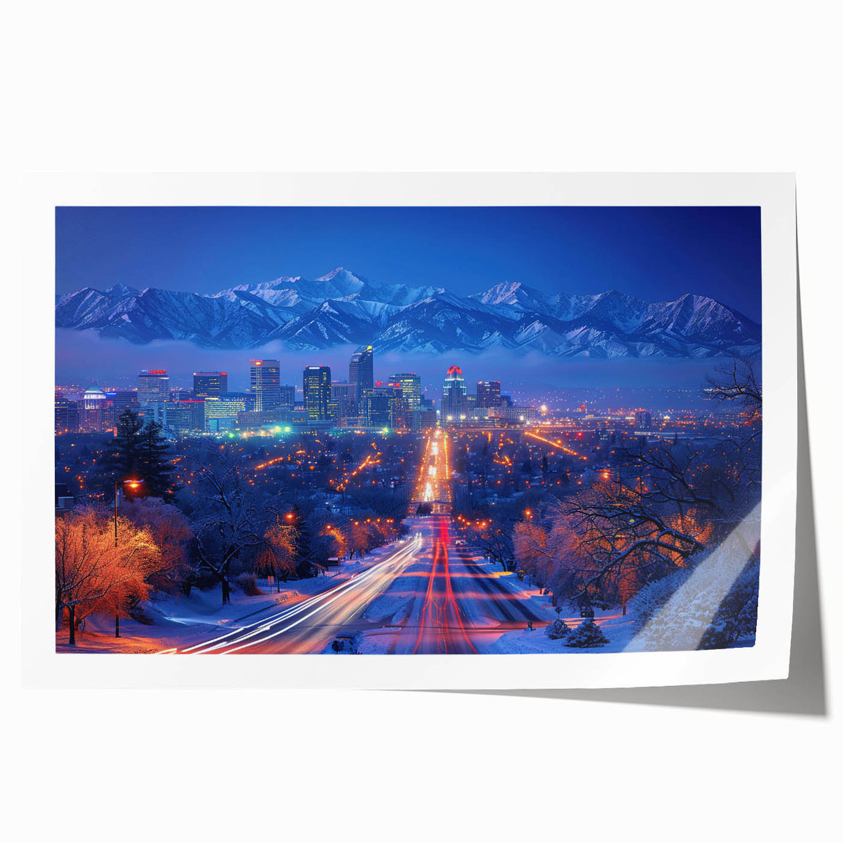Extra large rolled print of Salt Lake City with muted earth tones, ideal for art wall dining room.