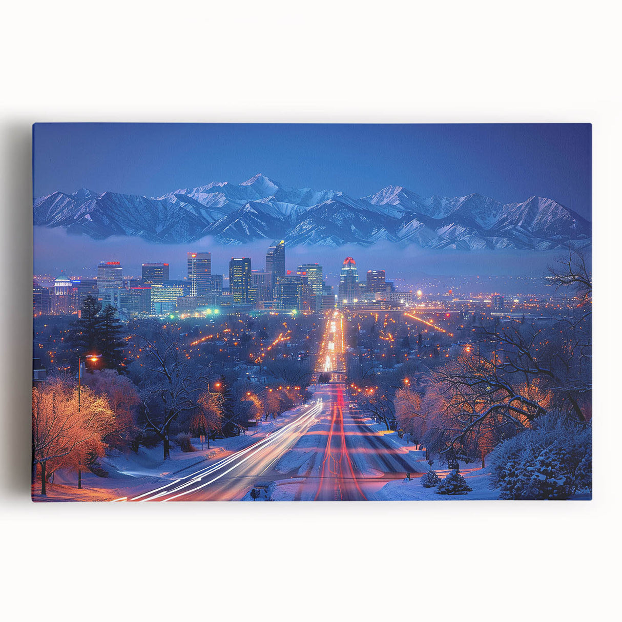 Black and white stretched canvas of Salt Lake City scenery, ideal for kitchen wall art.