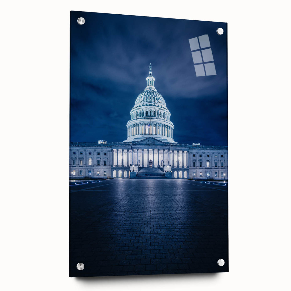Acrylic print of the Washington DC Capitol in muted gray tones, ideal for dining room decor.