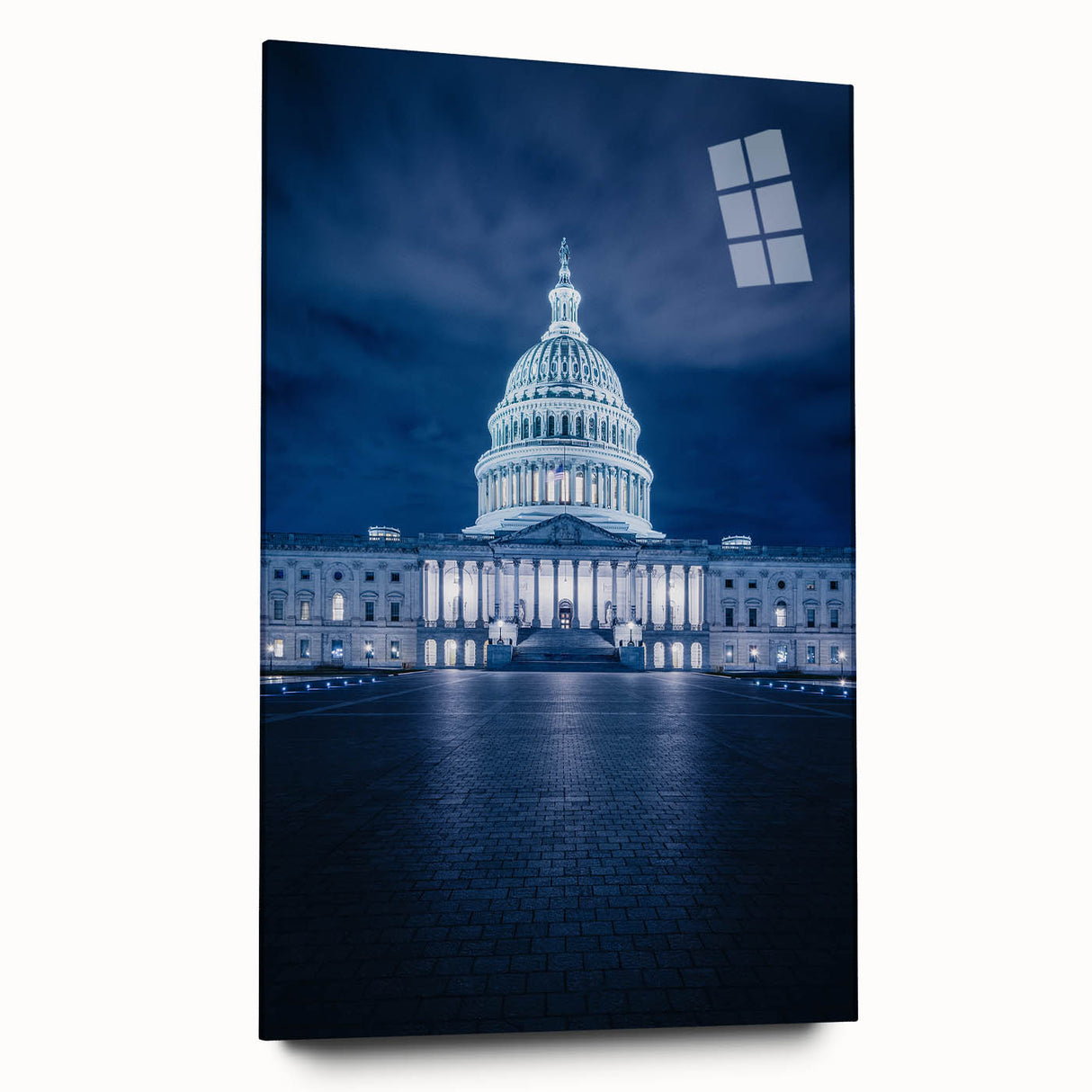 Acrylic print of Washington D.C. Capitol with muted green and beige tones, ideal for bedroom or dining room art.