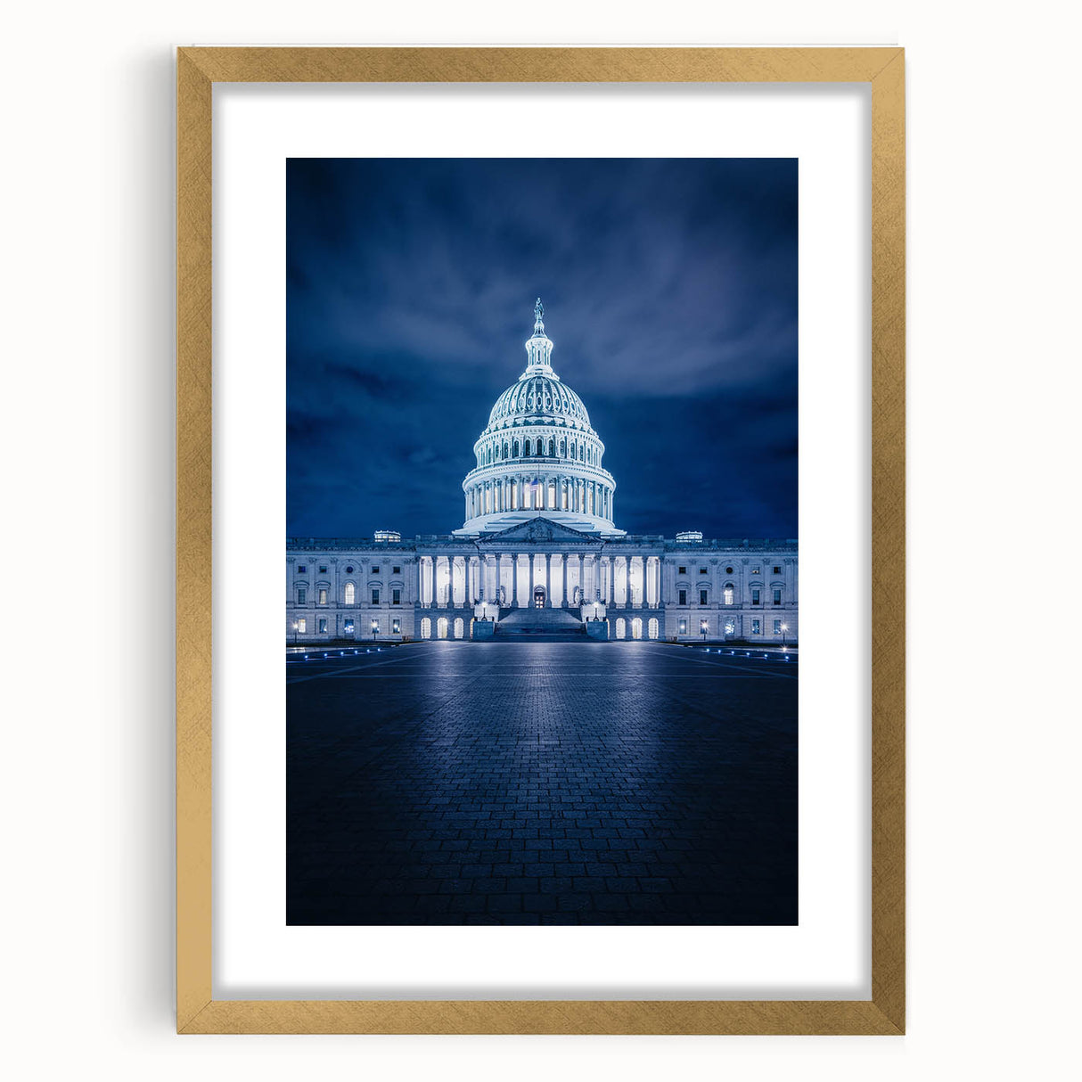 Extra large wall art of the Washington D.C. Capitol in muted tones on a textured canvas, ideal for living room decor.