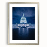 Textured art print of the Washington DC Capitol in abstract style, featuring muted earth tones, framed in silver.