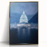 Acrylic print of the Washington DC Capitol in gold tones, in a mid-century modernist style.