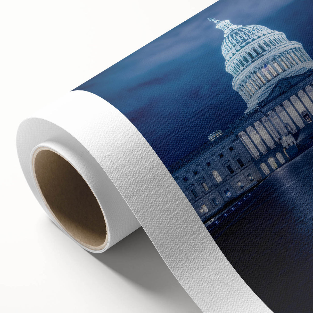 Art deco poster of Washington D.C. Capitol in muted gray tones on rolled canvas, ideal for nursery wall art.