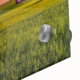 Mid-century modernist acrylic print of abstract Palouse scenery in muted earth tones, ideal for dining room art.