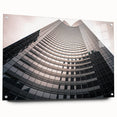Acrylic print of Seattle skyline in muted blue and gray tones, suitable for bedroom or dining room decor.