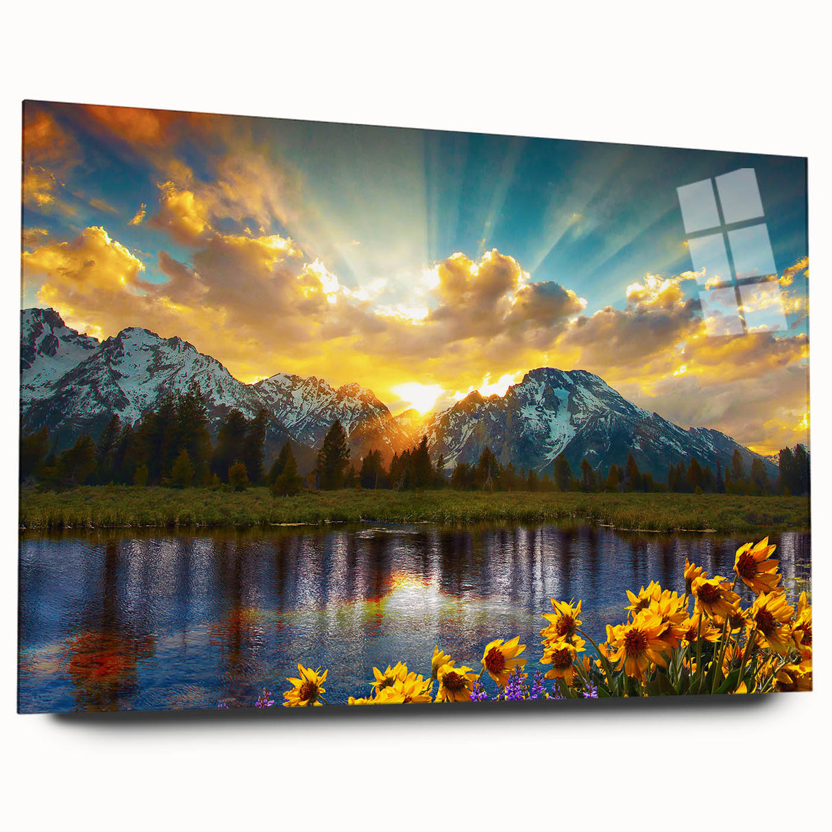 Acrylic print of the Grand Tetons in Wyoming, featuring large, detailed imagery in natural hues.