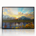 Large abstract wall art depicting the Grand Tetons in muted earth tones, framed in black acrylic, suitable for modern decor.