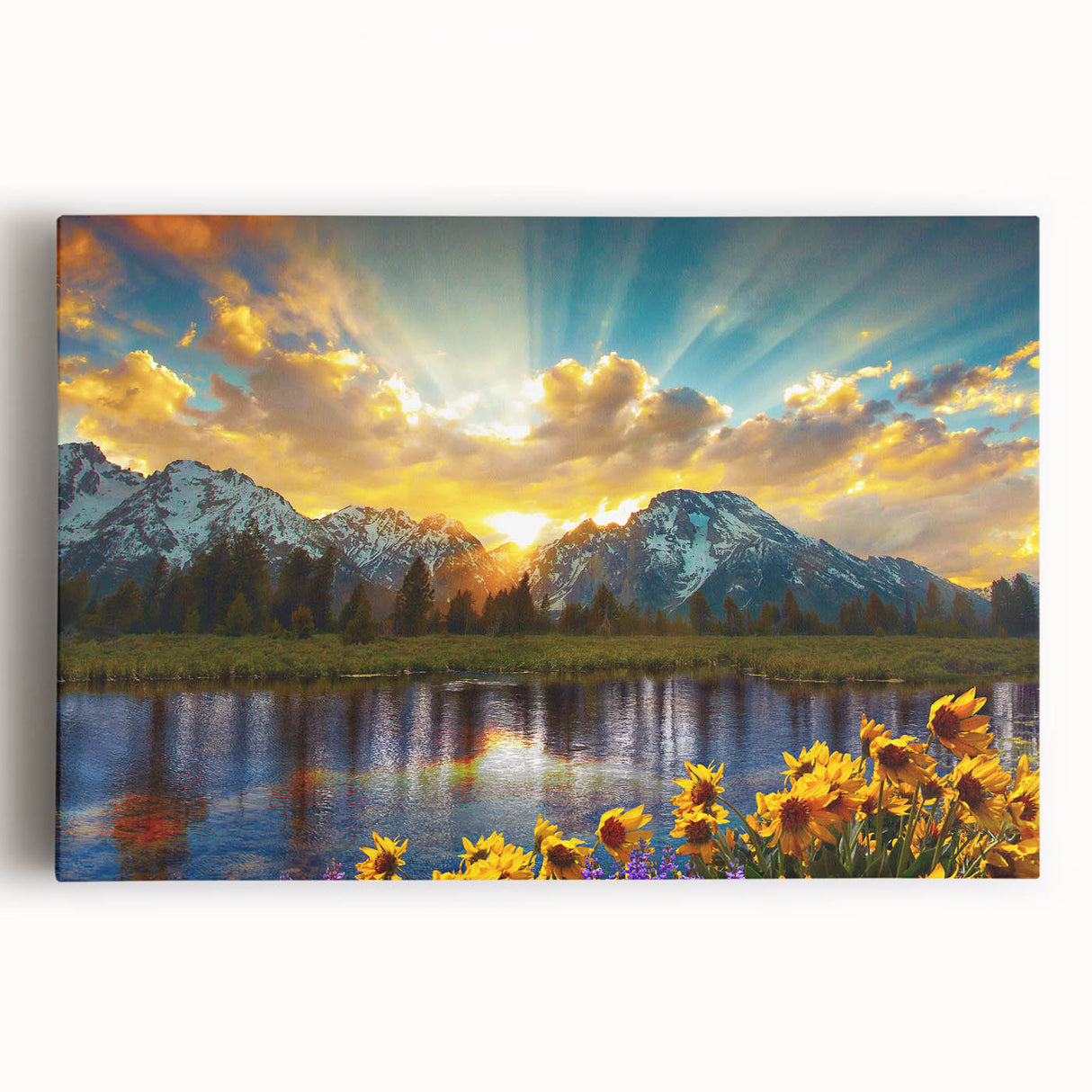 Black and white stretched canvas of the Grand Tetons, ideal for kitchen wall art.