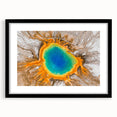 Extra large framed wall art of abstract Yellowstone scenery in vibrant, colorful textures, ideal for living room decor.