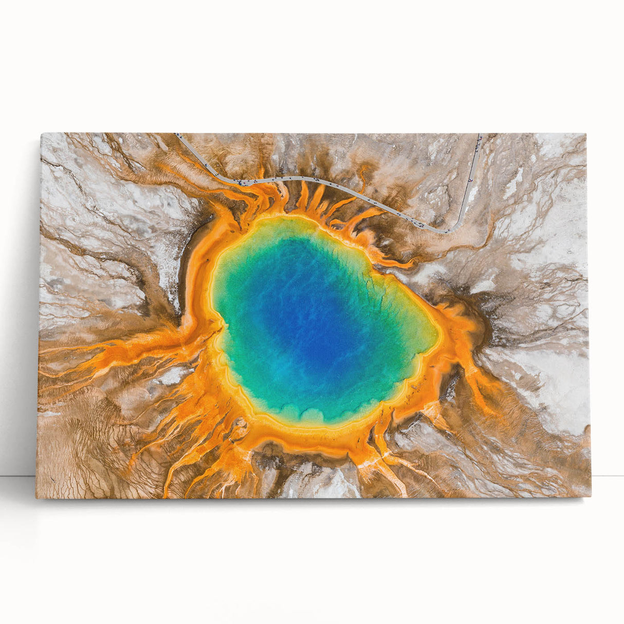 Black and white photo of Yellowstone on stretched canvas, ideal for kitchen wall art or bedroom ambiance.