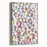 Framed canvas landscape art painting depicting spring season with vibrant green and floral colors.