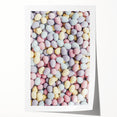 Spring floral art in pastel shades on rolled canvas, ideal for dining room or bathroom wall decor.