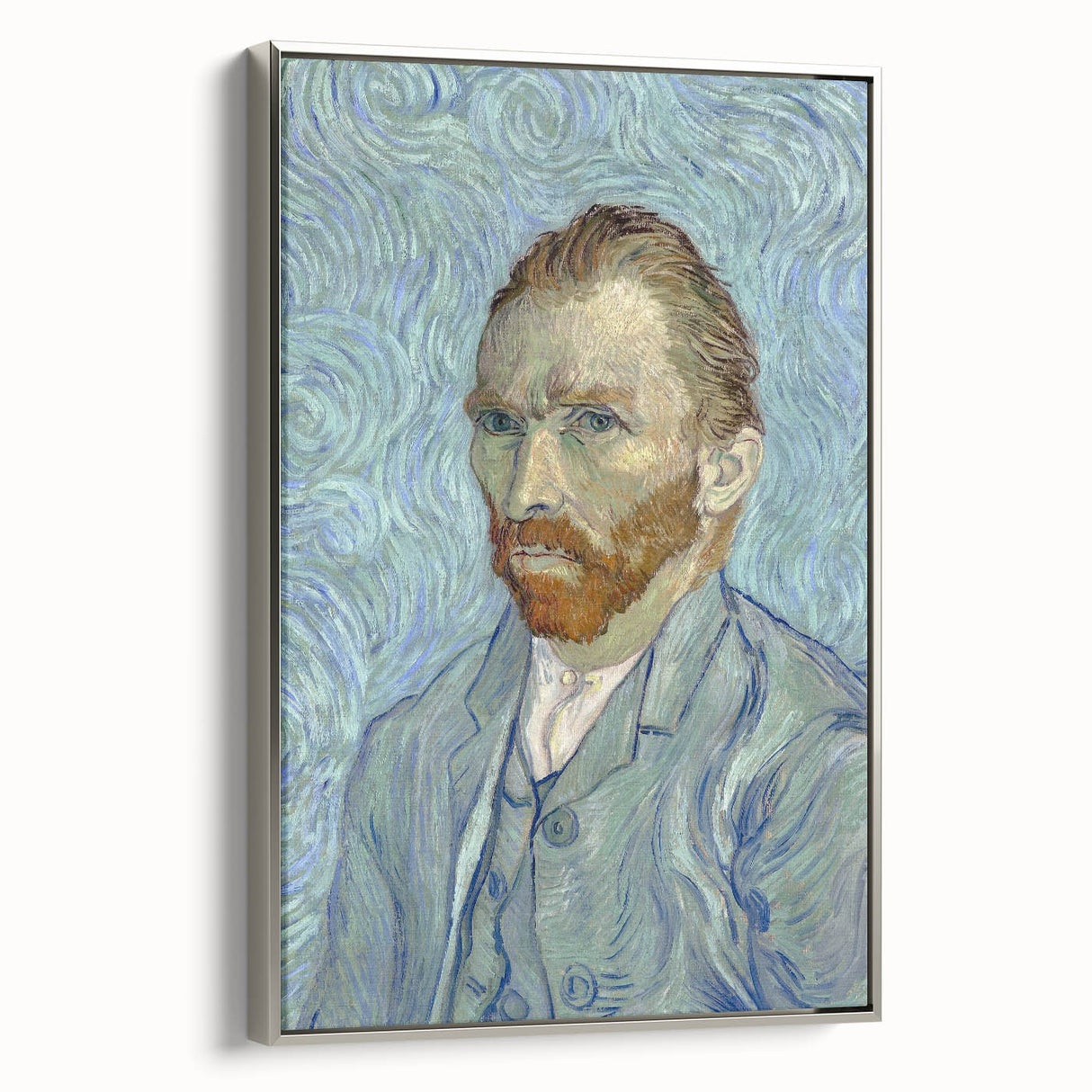 Framed canvas of a Van Gogh-inspired landscape painting featuring colorful brush strokes on a black background.