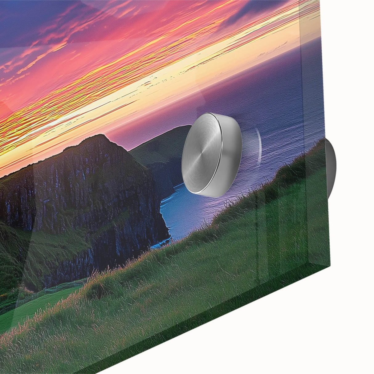 Close-up of an acrylic landscape artwork depicting colorful cliffs and textured details, ideal for modern home decor and art enthusiasts. Perfect for enhancing interior spaces.