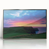 Framed acrylic artwork depicting a breathtaking landscape of cliffs with vibrant colors, designed to enhance any modern decor, showcasing natural beauty and serenity.