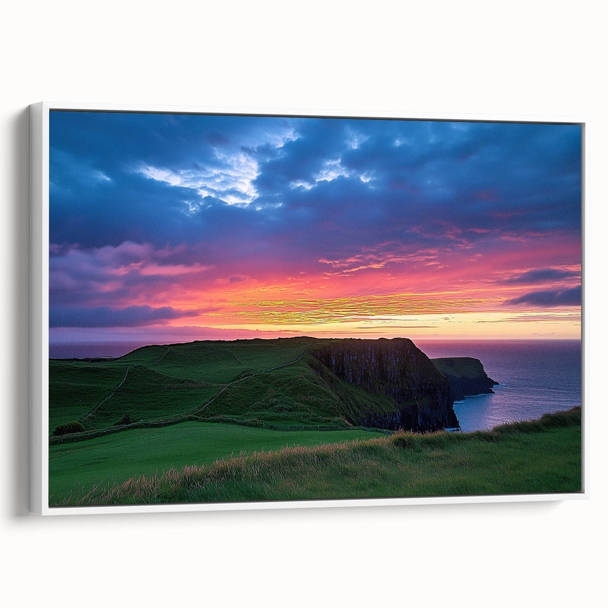 Framed canvas artwork depicting a stunning cliff landscape in vibrant colors, showcasing intricate details and textures, ideal for enhancing modern home decor.