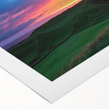Stunning rolled canvas art depicting dramatic cliffs and landscapes, showcasing vibrant colors and intricate details, perfect for home decor or artistic display.