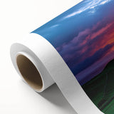 Stunning rolled canvas depicting a vibrant landscape of rugged cliffs and serene skies, showcasing rich colors and intricate details, perfect for home decor.